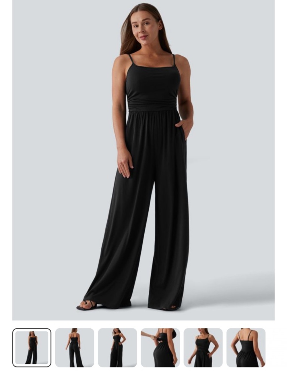 New in Bag! HALARA Black Wide-Leg Jumpsuit with Spaghetti Straps